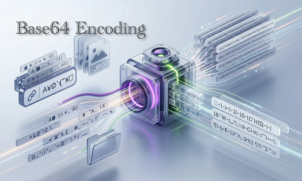 3D illustration of Vivoldi’s Base64 Encoder and Decoder tool, showing raw text and PNG/JPG image files transforming into secure text-based strings | Base64 encode, Base64 decode, image to Base64